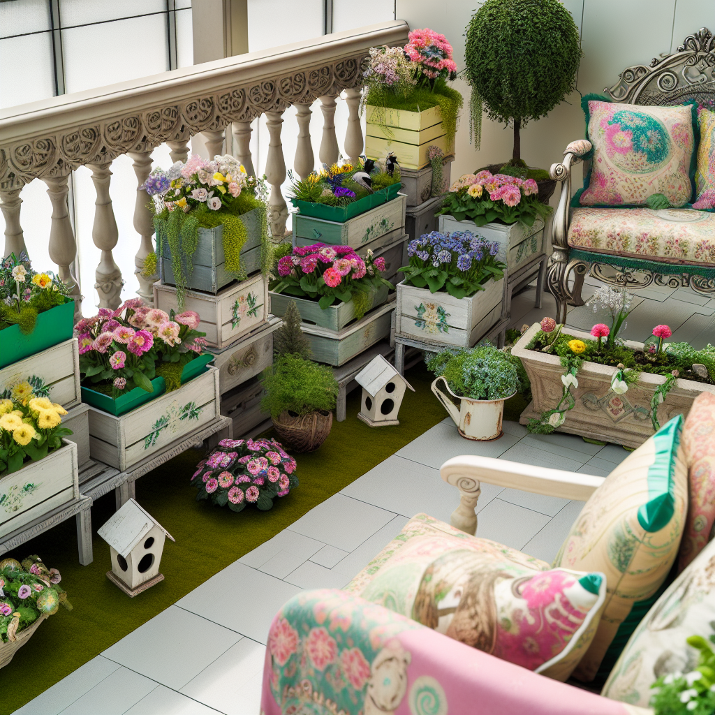 Spring balcony with fresh flowers